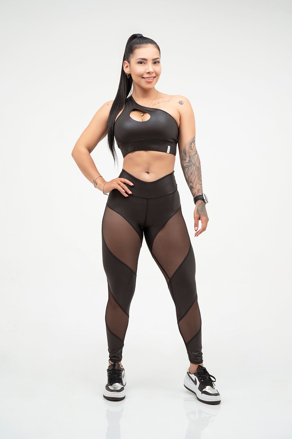 Leggins Efecto Cuero Con Trasparencia